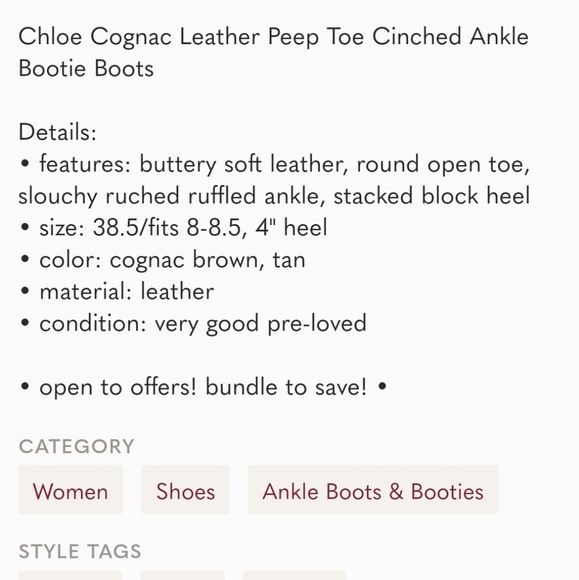 Chloe | Cognac Leather Peep Toe Cinched Ankle Boots | 38.5/8.5 - Picture 14 of 14